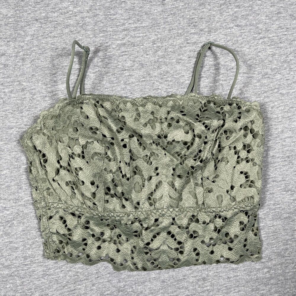 BKE Bralette Womens L Green Lace Floral Adjustable Cottagecore Vacation Boho